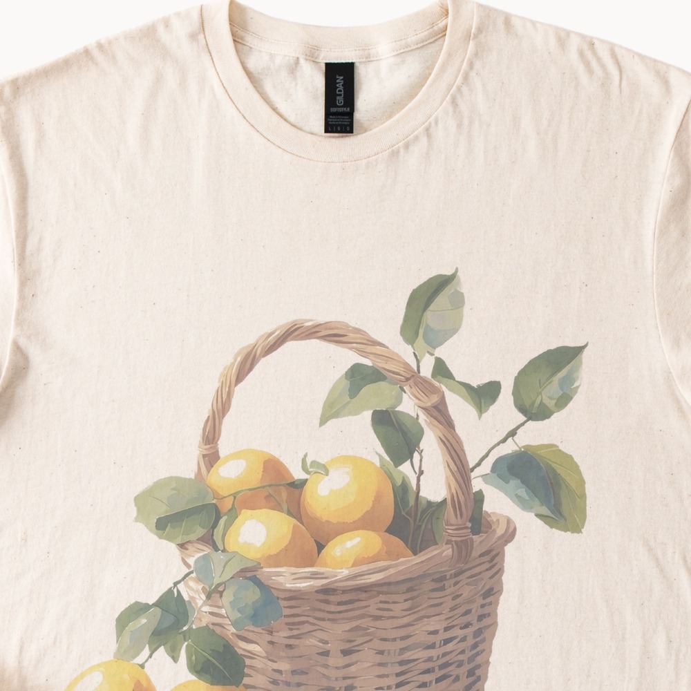 Harvest Basket Graphic Tee Watercolor Fruit Art Natural